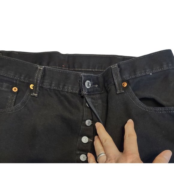 Levis 501 Jeans Mens Size 37X31 Black Dark Wash Button Fly Straight Leg - Picture 3 of 10